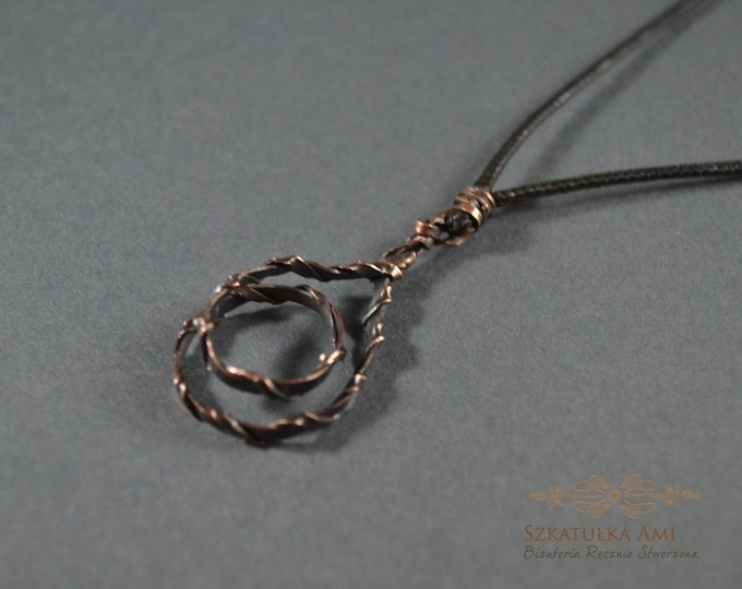 Twisted Male necklace Gift for him Metal pendant Copper necklace Leather rope Spatial necklace Metal sheets copper Old copper pendant