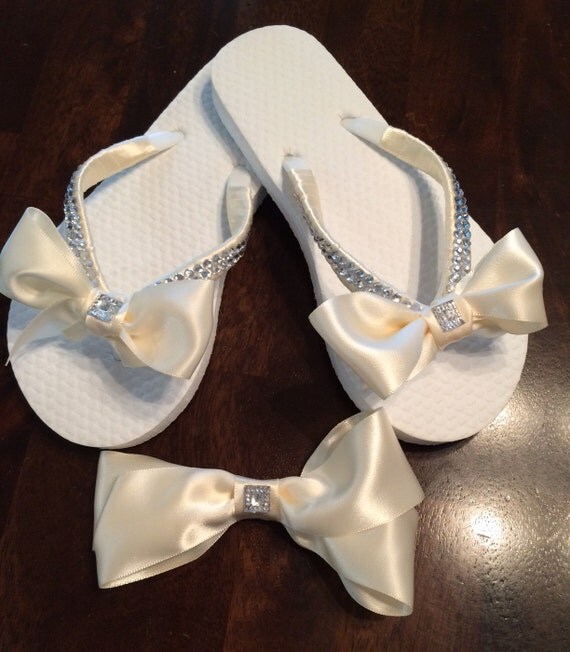 Flower Girl rhinestone flip flops with matching by Bridalmefancy