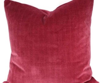 Red Velvet Throw Pillow Cover, Strawberry Red Striated Velvet Pillow Cover, 16x16, 18x18, 20x20, 12x20, Lumbar Pillow Cover
