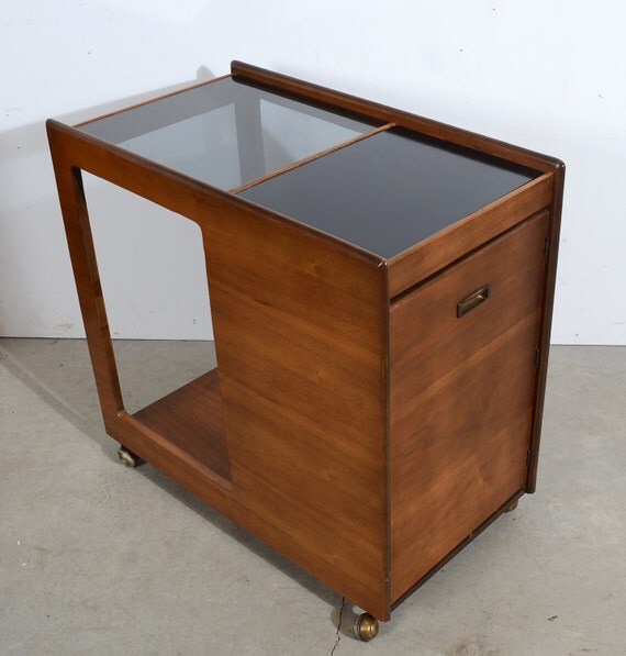 Walnut Bar Cart Serving Cart Mid Century Modern