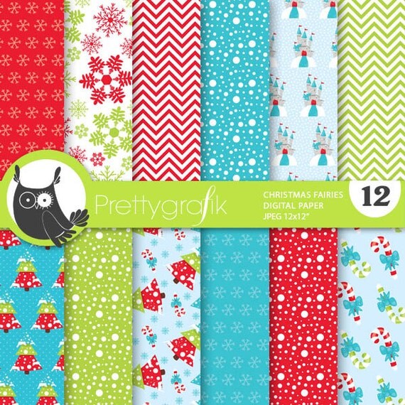 Christmas fairies digital paper, commercial use, scrapbook papers, background, christmas - PS768 Il_570xn