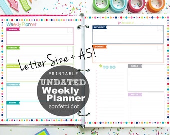 UNDATED Weekly Planner Printable, Confetti Dot - INSTANT DOWNLOAD - A5 and Letter Size