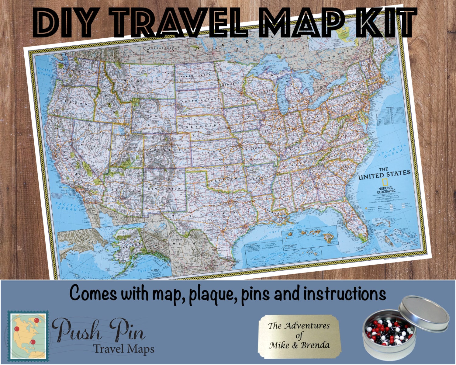 DIY Classic USA Push Pin Travel Map Kit with 100 Pins
Pushpin Map