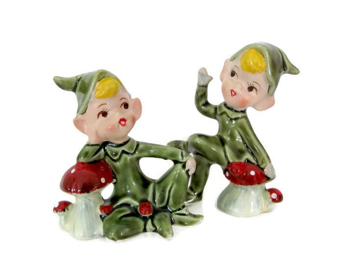 Vintage Elf Figurines 1960's Ceramic Elves Pixie Elf