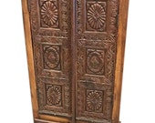 Antique Indian Chakra Hand Carved Cabinet Teak Rustic Armoire India Furniture