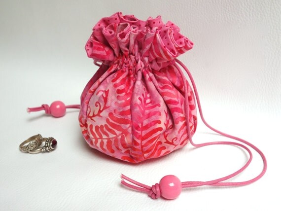 pink batik jewelry drawstring pouch travel jewelry by sakamaliss pink batik jewelry drawstring pouch travel jewelry by sakamaliss