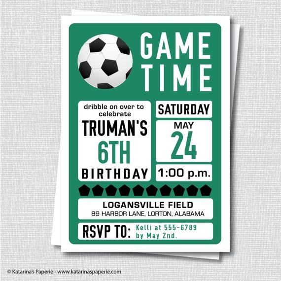 Custom Soccer Birthday Invitation Soccer Themed Party Boy