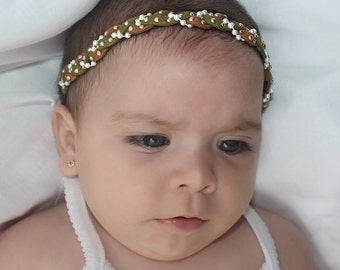 Baby Girl Green Headband, Braided Headband, Infant Headband, Green Headband, Suede Headband, Brown Headband, Infant Headband, Pearl Headband
