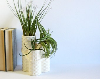 Vintage White Ceramic Vase - 3 Tier Planter - Made in Japan Pottery - White Home Decor - White Vase - White Planter Pot - White Wicker Weave