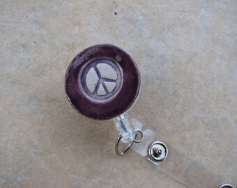 Purple Peace Sign Alligator Clasp Style Badge Reel, Peace Badge Reel, ID Badge Reel, Tech Badge Reel, Scissor Reel