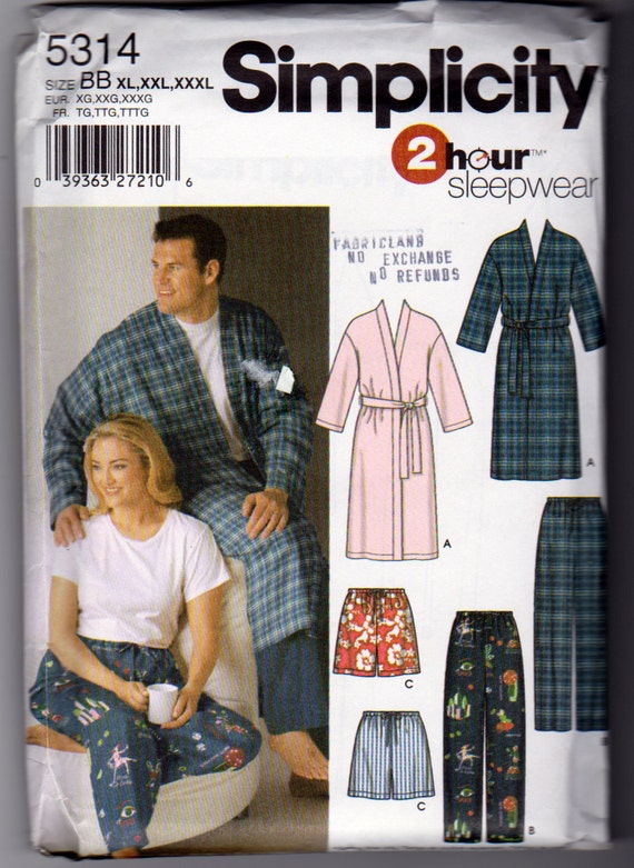 Simplicity 5314 Unisex Adults Kimono Sleeve Bathrobe Shorts
