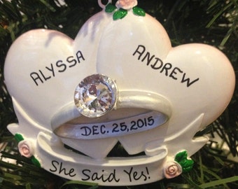 Platinum Engagement Ring Personalized Christmas Ornament She Said Yes!