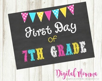 Premade Chalkboard Printable Sign, 5x7, First day Of 7th Grade, Seventh Grade, Back To School Announcement, Instant Download!