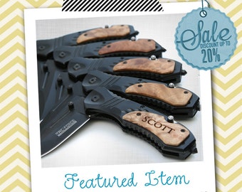 Groomsmen Gift Pocket Knife Groomsmen Knife Engraved Knife PERSONALIZED Knife Groomsman Gift Groomsmen Gifts Wood Hunting Knife, Set of 1