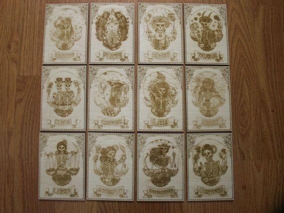 Sugar Skulls Zodiac Signs Laser Cut & Engraved Wood Shapes