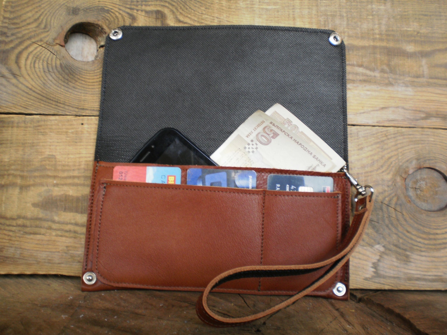 Mens wallet Carryall wallet Detachable strap Personalized