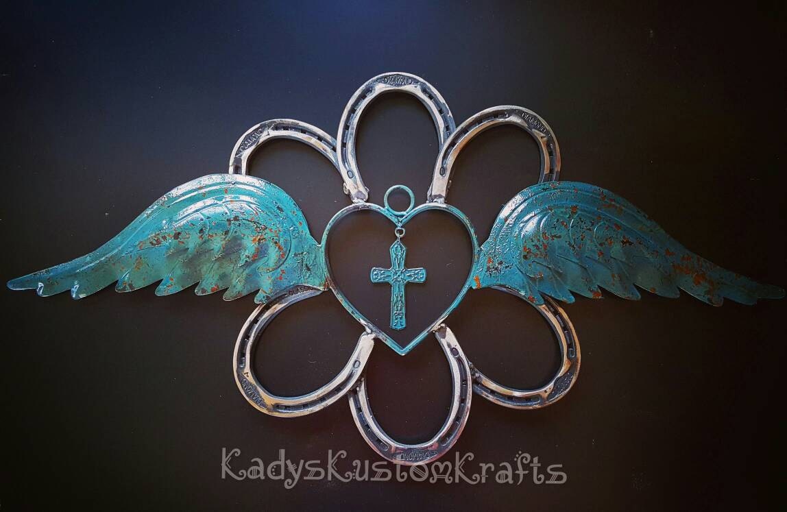 Rustic Horseshoe Wreath Angel wings Angel by KadysKustomKrafts
