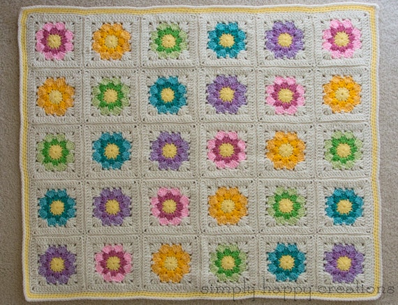 Rainbow Crochet Flower Stroller Blanket Rainbow Blanket Baby