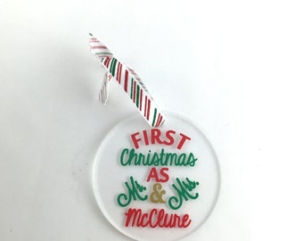 Personalized Christmas ornament, wedding ornament, engagement gift, personalized ornaments, christmas gifts, first christmas as mr and mrs