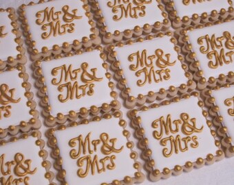 Mr and Mrs Wedding Cookies, Bridal Shower Cookie Favors, Engagement Party Favors, Decorated Sugar Cookies, Custom Text Cookies, Personalized