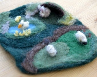 Mini Needle Felted Nature Playscape Playmat Waldorf inspired
