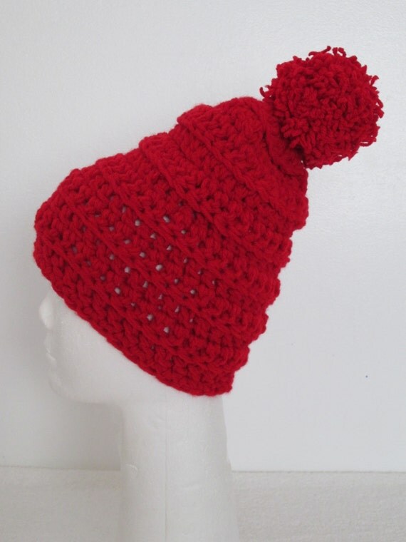 fringe pom pom etsy by Cherry Etsy Pom Chunky Beanie on VansBasicWear red Hat Pom with