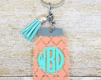 Mason jar keychain, monogram tassel keychain, southern monogrammed keychain, acrylic keychain, tassel keyring, monogram keychain with tassel