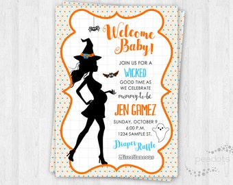 Halloween Baby Shower Invitations / Witch / Pumpkin