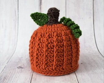 Newborn Pumpkin Hat - Baby Pumpkin Hat - Halloween Photo Prop Hat - Fall Photo Prop Hat - Pumpkin Beanie - Crochet Pumpkin Hat - B