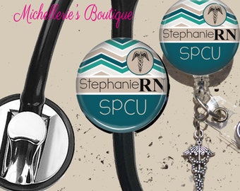 Personalized Badge Reel and Stethoscope ID Tag Set,Retractable Badge Holder,Monogram Badge Reels,Doctor Badge Reels, Nurse Badge Reels,RN