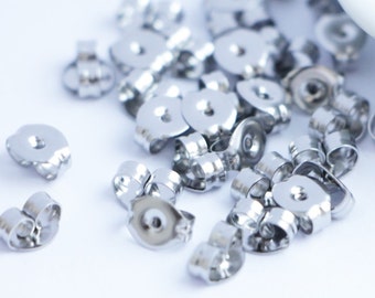 100pcs 5mm Post Backs ear nut clutches satin steel