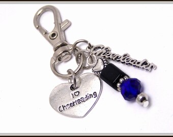 Cheer-leading zipper pull, Cheer bag charm, Cheerleader gift idea, Cheer Tag, Cheer Key-ring, End of Season Gift, Cheer Banquet gift