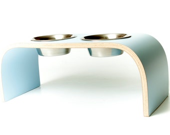 Powder Blue Raised Dog Bowl Stand available in various sizes.