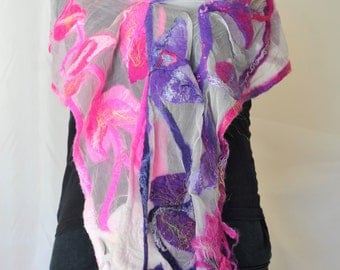 Nuno Felted Scarf Wool Silk Felt Scarf Multicolors OOAK Felt Gift
