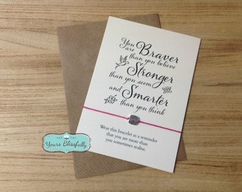 Braver Friendship Bracelet, You are BRAVER than you Believe Square Wish Bracelet, Courage, Strength, Greeting Card, Handmade