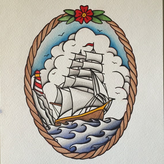 clipper ship tattoo drawing