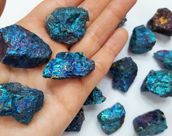 Natural Peacock Ore Stones, Raw Blue Stones, Jewelry Supplies, Semi Precious Stones, Chalcopyrite Stones, Bright Blue Stone Specimen