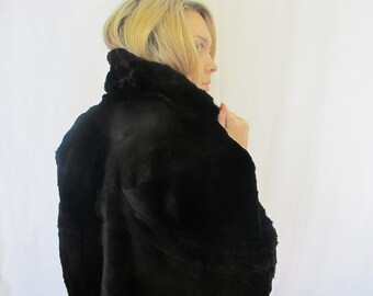 Items similar to Khaki Beaver Rabbit Fur Black Wool High Neck Coat ...