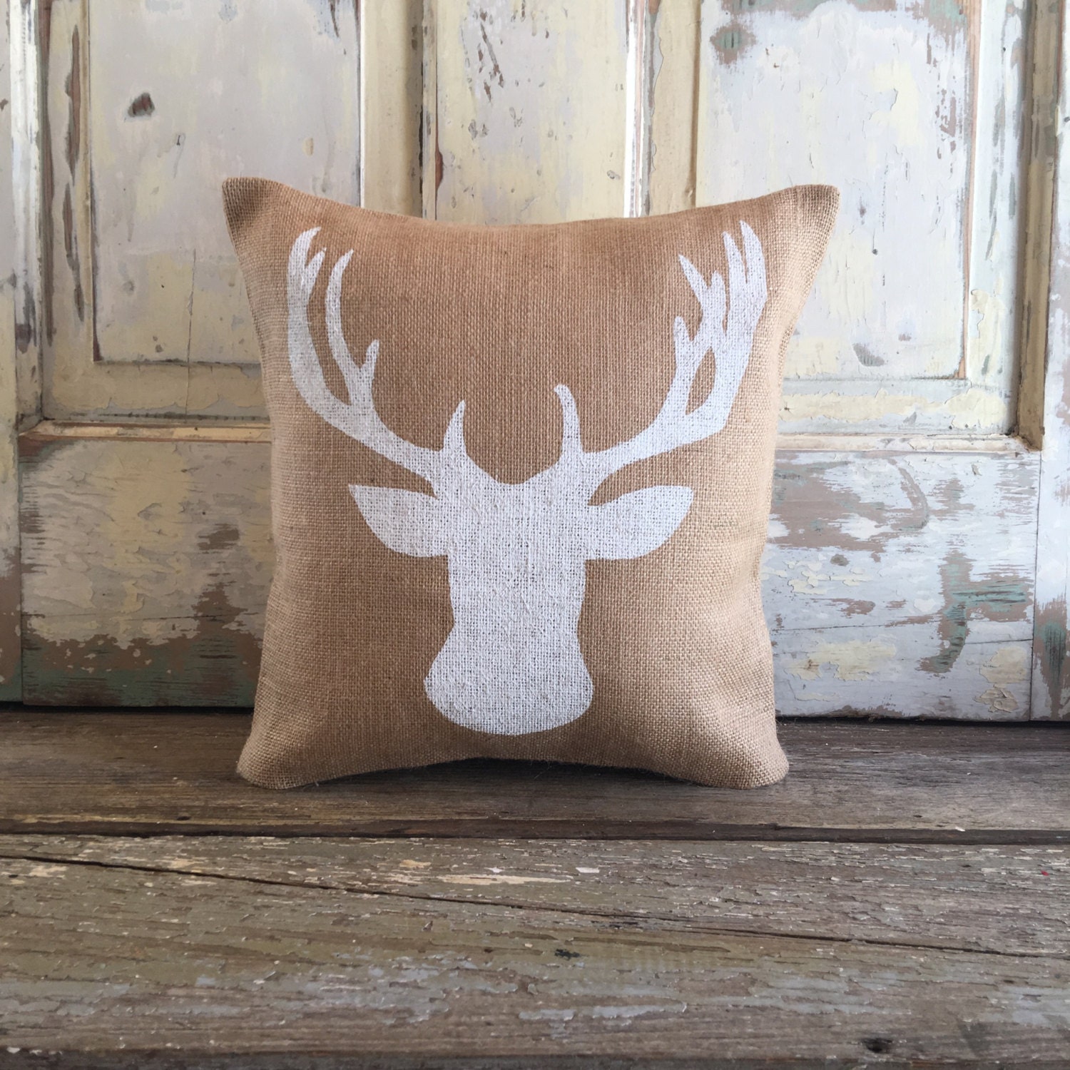 Burlap Pillow Deer pillow Deer bust pillow Woodland