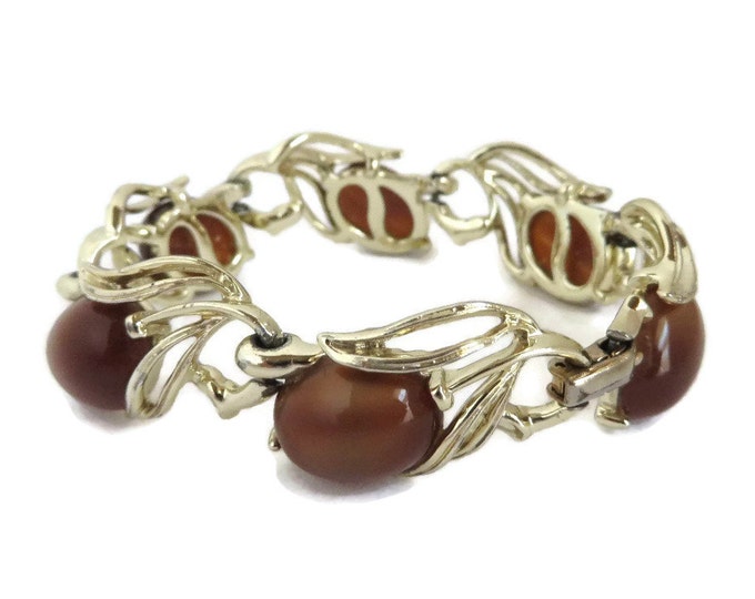Vintage Lisner Moonglow Bracelet, Gold Tone Brown Moonglow Bracelet, Signed Designer Jewelry