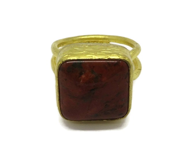 Red Turquoise Ring, Vintage Gold Plated Sterling Silver Red Gemstone Ring, Size 8