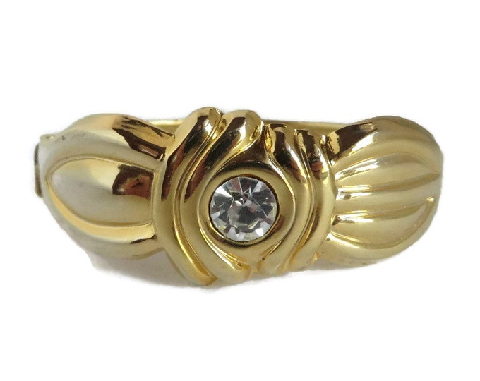 Vintage Clamper Bracelet - Chunky Gold Tone Rhinestone Bracelet, Perfect Gift, Gift Box