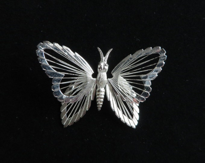 Monet Butterfly Brooch, Vintage Silver Tone Insect Pin, Birthday Gift, Christmas Gift