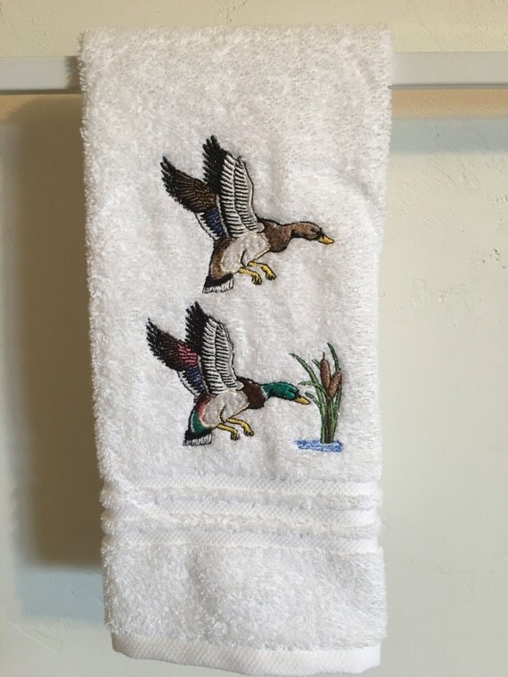 Embroidered MALLARD DUCKS High Quality Bath Hand Towel