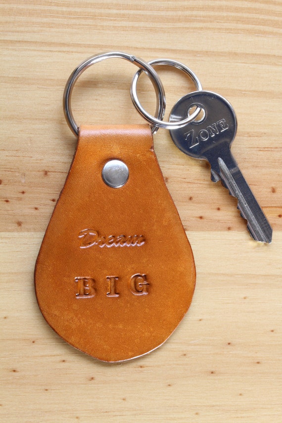 Dream Big Keychain Handmade Leather Key Fob by TinasLeatherCrafts