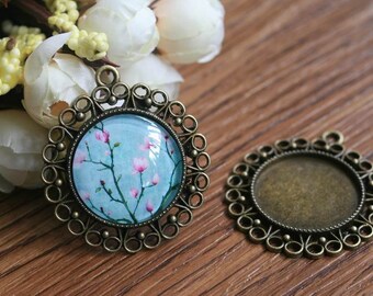 25mm circle photo glass cabochon pendant trays 1 inch glass tiles base cabochon boards Retro antique bronze up to 20% off PTR25-A3496