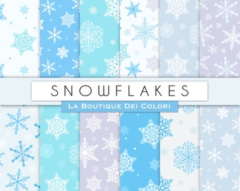 Winter digital paper. Cute digital paper pack. Blue snowflakes backgrounds Christmas Snow patterns for commercial use clipart