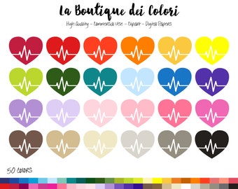 50 Rainbow Heart Beat Clip art, Cute Digital illustrations PNG, heartbeat cardio gym Clipart, Planner Stickers Commercial Use