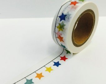 Multicolored Rainbow Star Bunting Washi Decorative Masking Tape - Planner Supplies - Scrapbooking - Teacher Supply ( 1429)