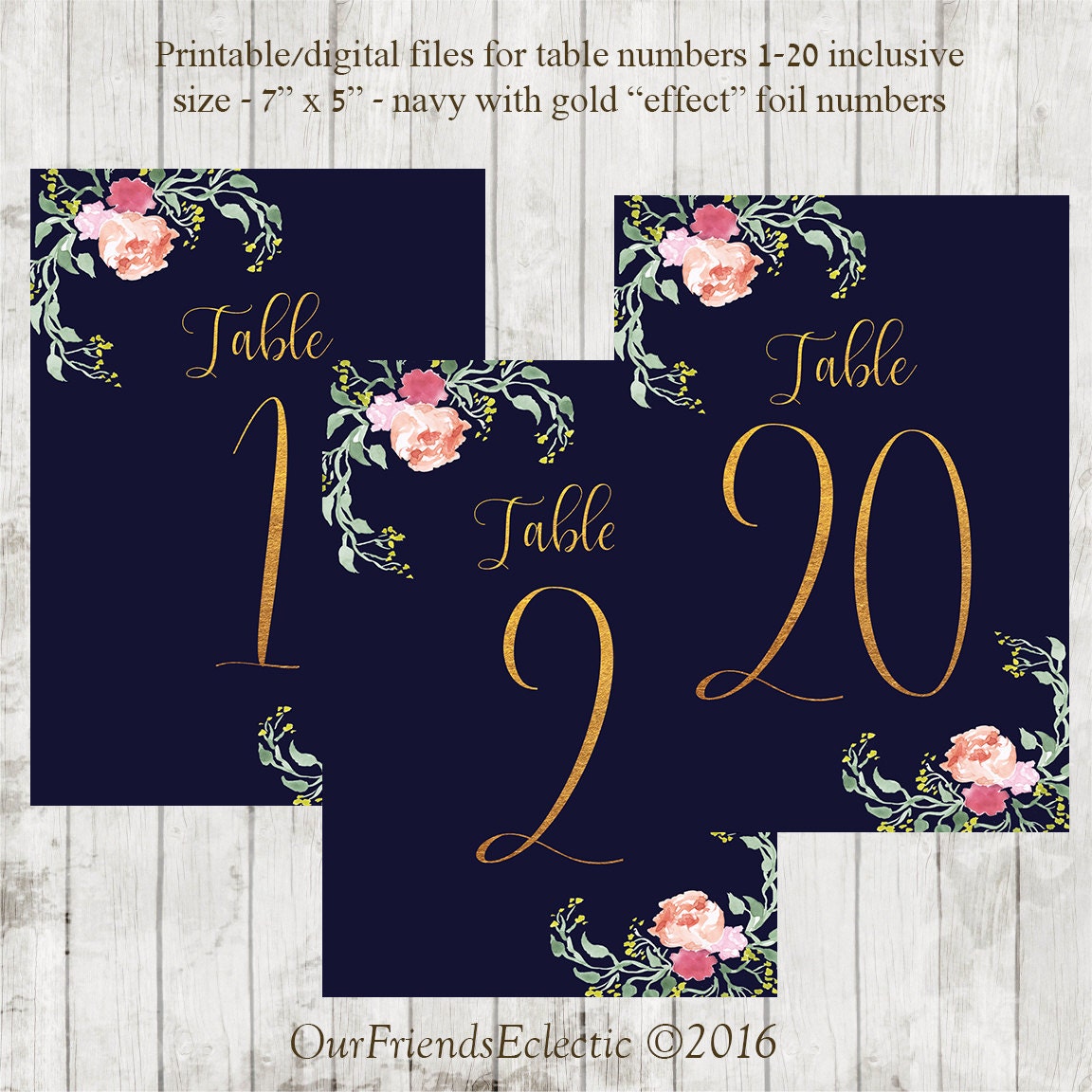 printable table numbers table numbers 1 20 navy gold table